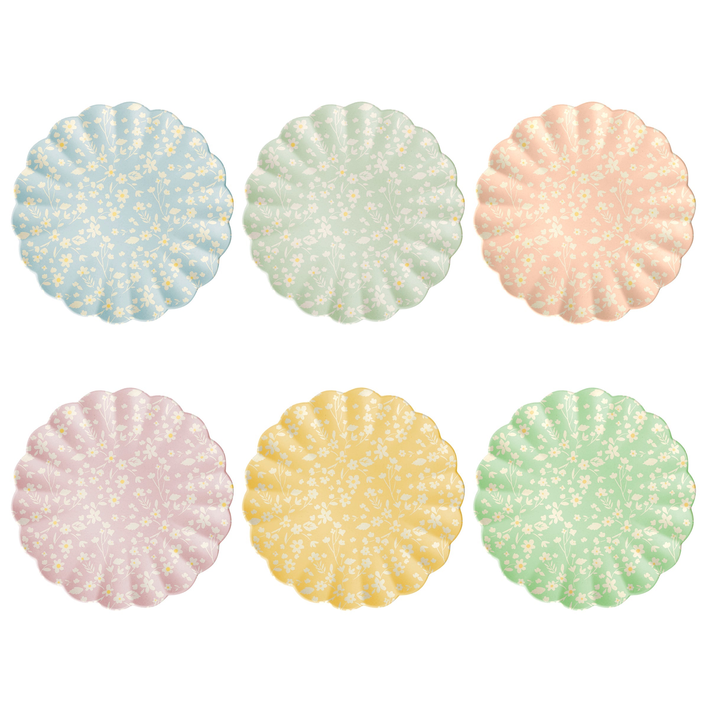 "Floral Reusable Bamboo Large Plates, Set of 6"