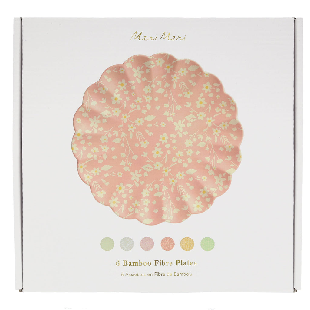 "Floral Reusable Bamboo Large Plates, Set of 6"