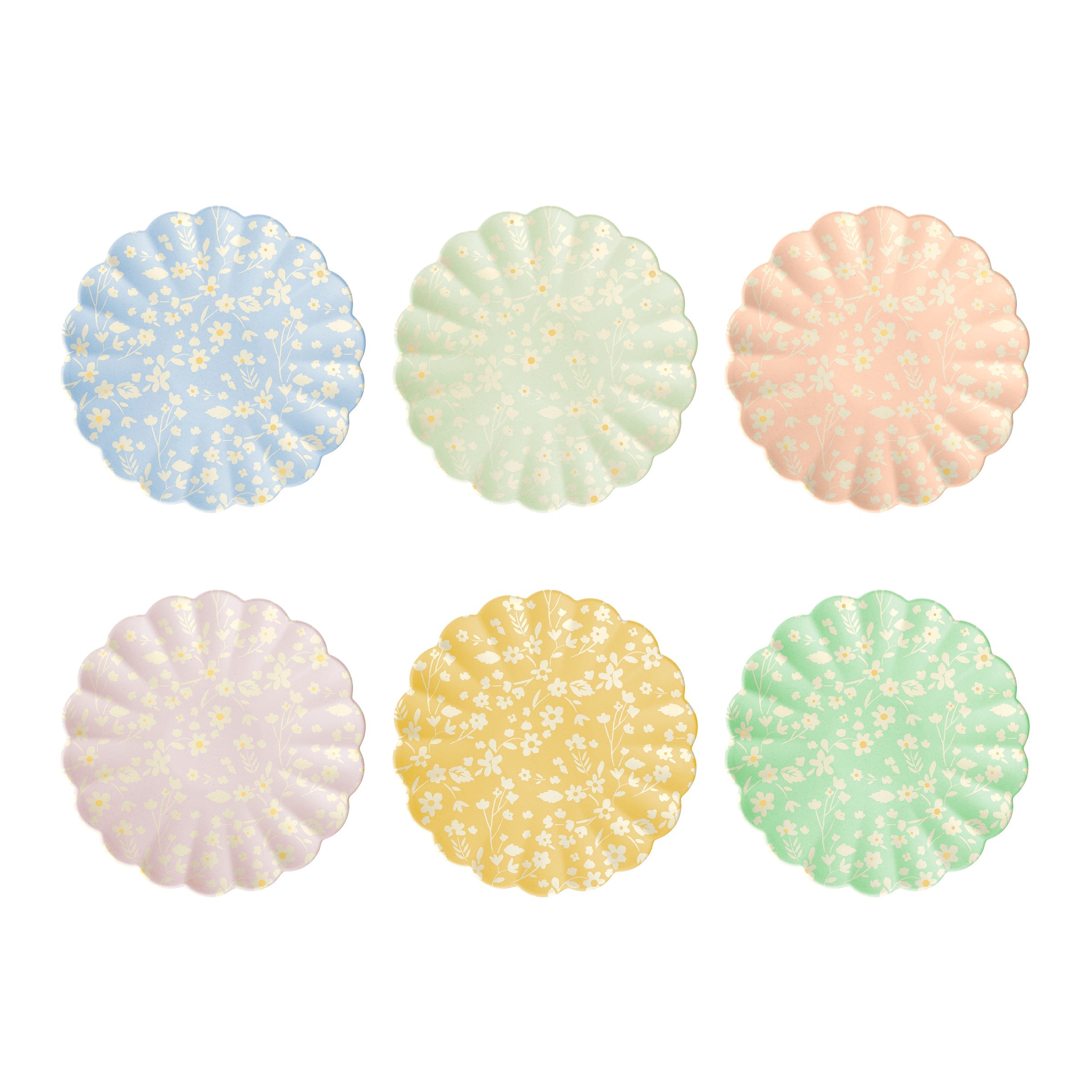 "Floral Reusable Bamboo Small Plates, Set of 6"