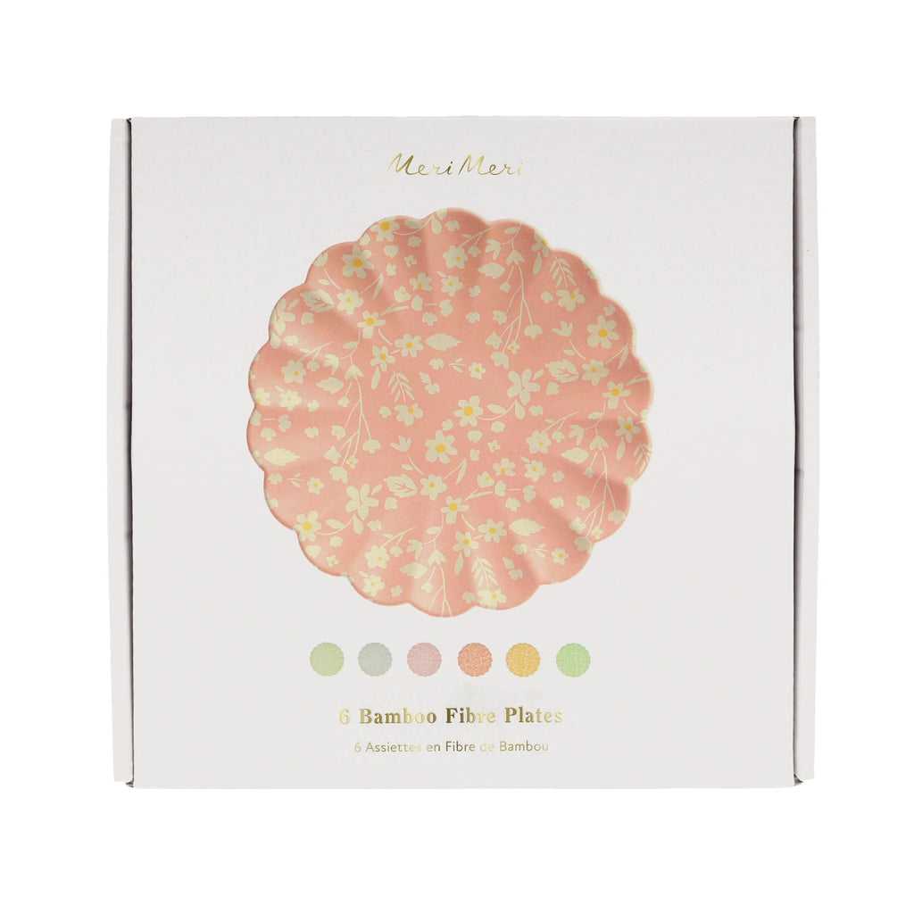 "Floral Reusable Bamboo Small Plates, Set of 6"