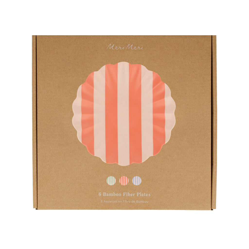 "Stripy Reusable Bamboo Small Plates, Set of 6"