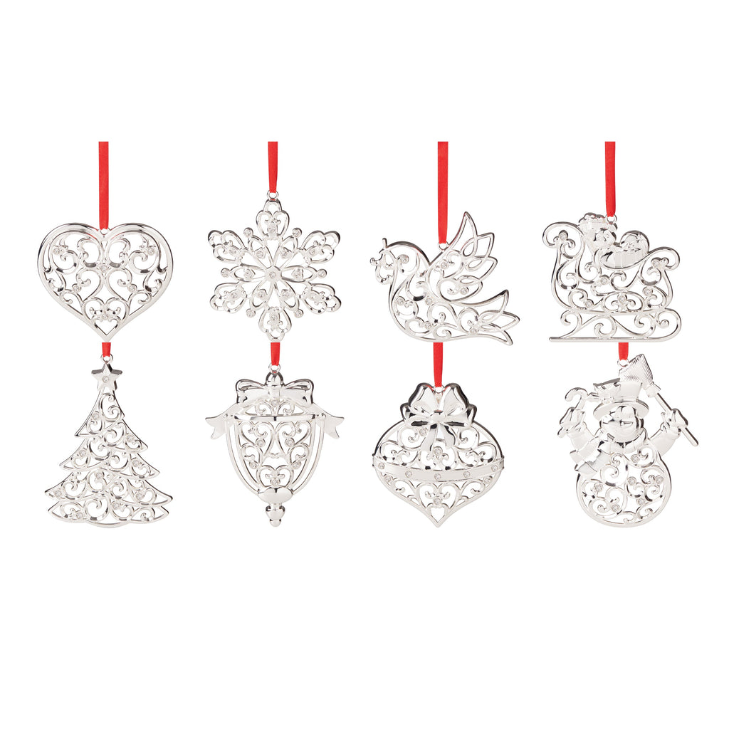 Sparkle & Scroll Ornaments - Set of 8