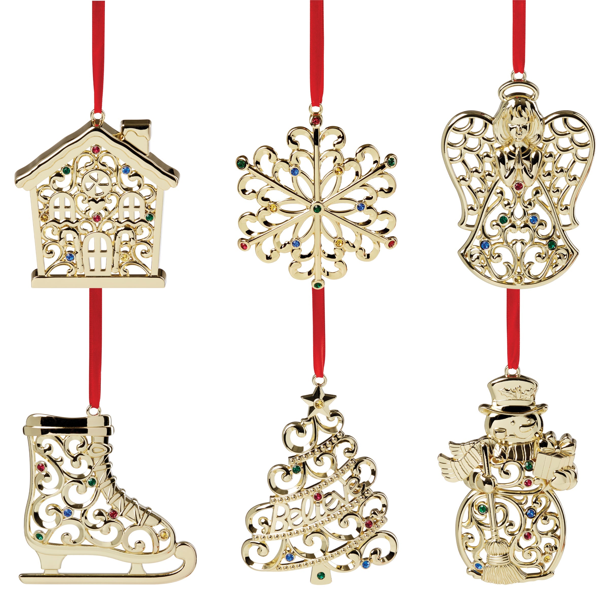 Sparkle & Scroll Gold Ornaments - Set of 6