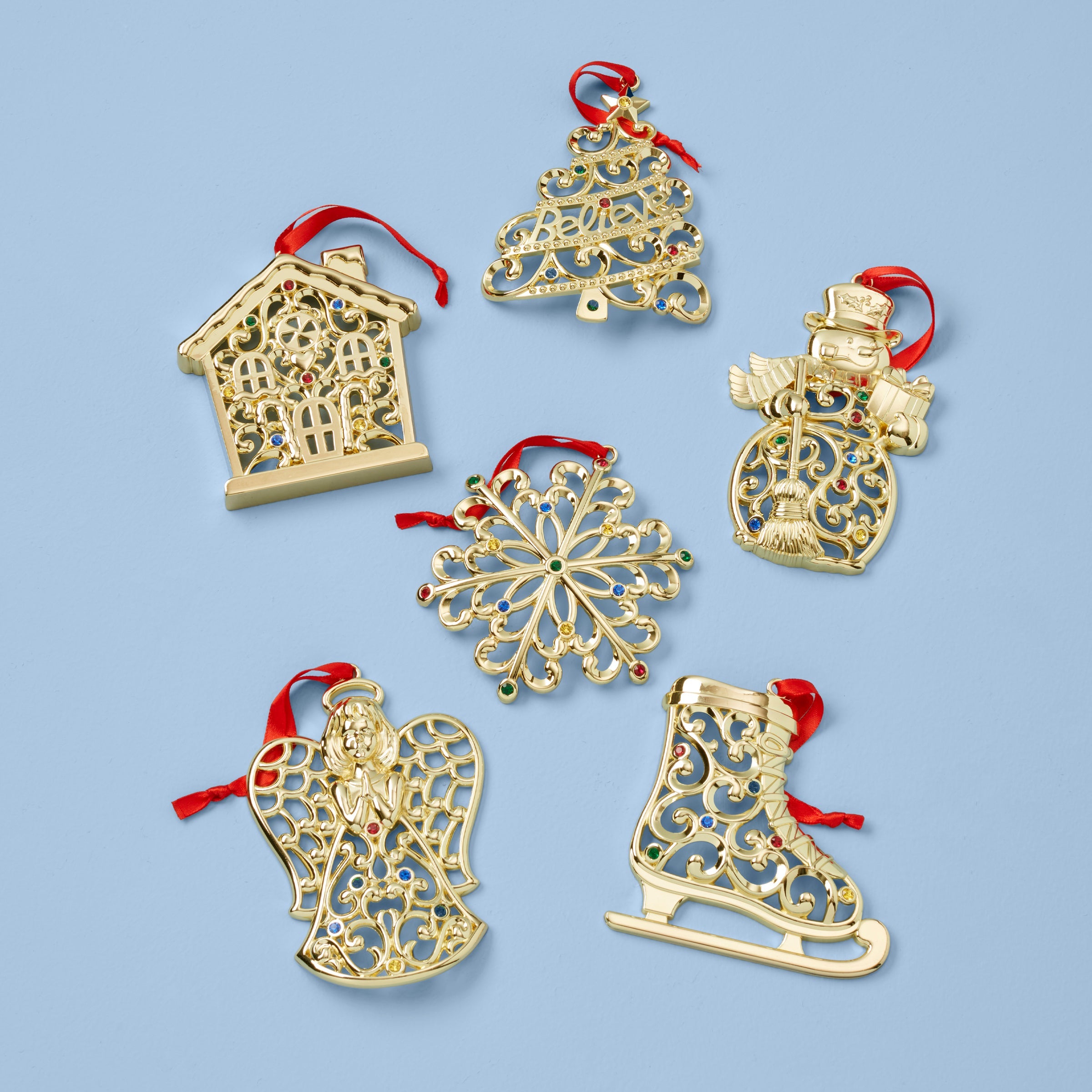 Sparkle & Scroll Gold Ornaments - Set of 6