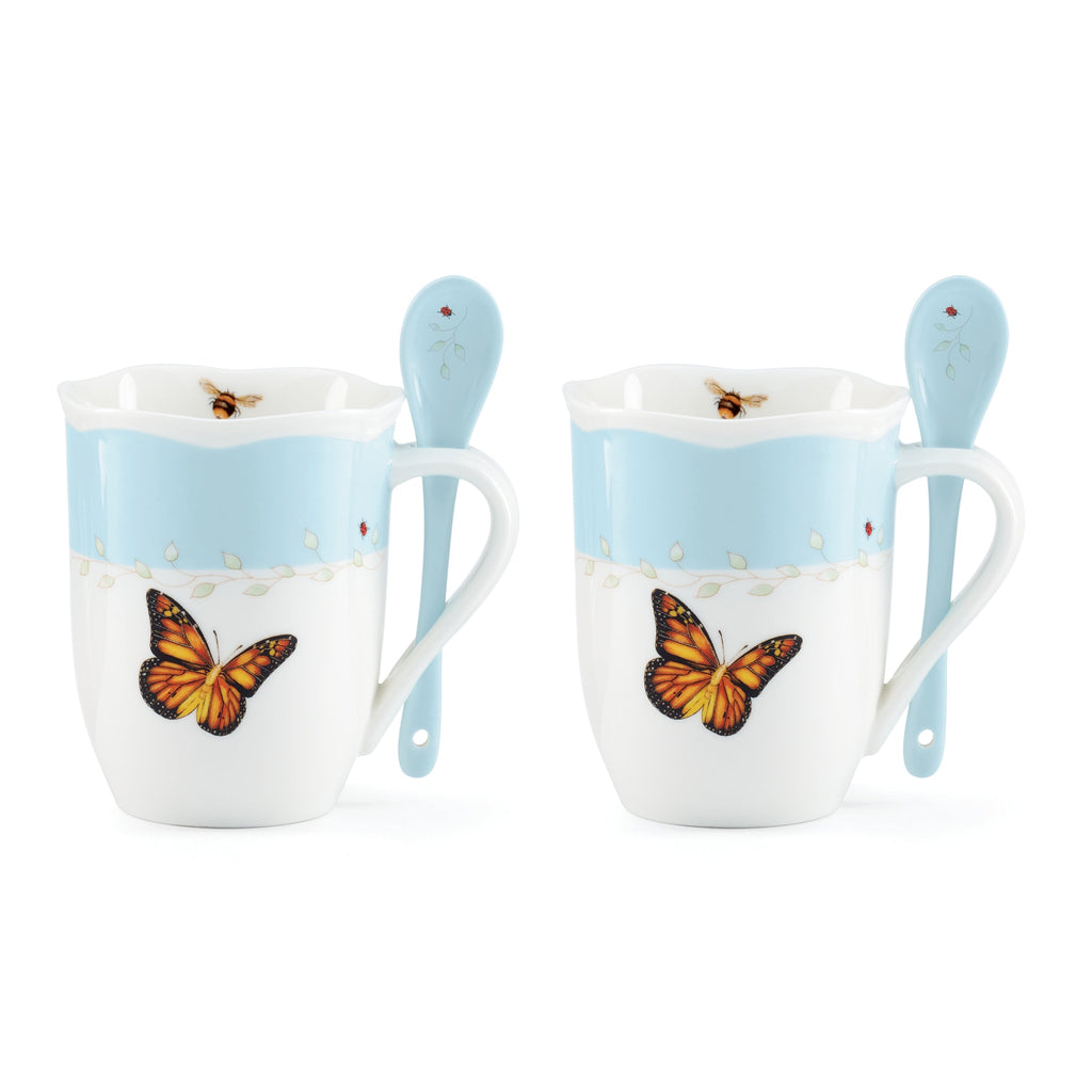 Butterfly Meadow Color Mugs With Spoons - Set of 8