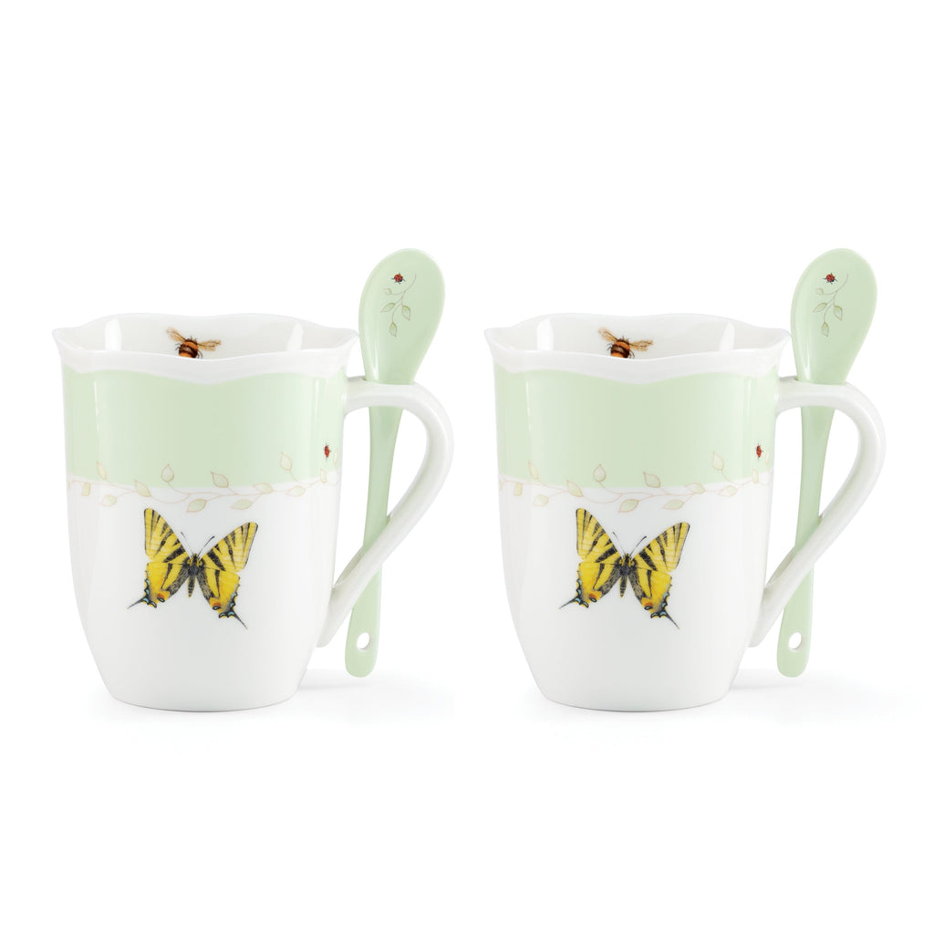 Butterfly Meadow Color Mugs With Spoons - Set of 8