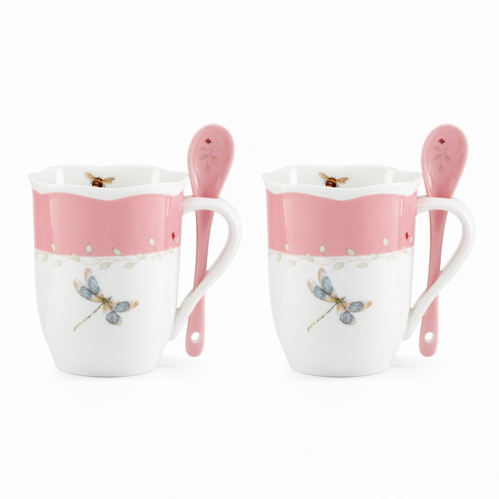 Butterfly Meadow Color Mugs With Spoons - Set of 8