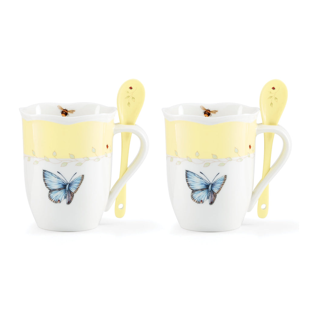 Butterfly Meadow Color Mugs With Spoons - Set of 8