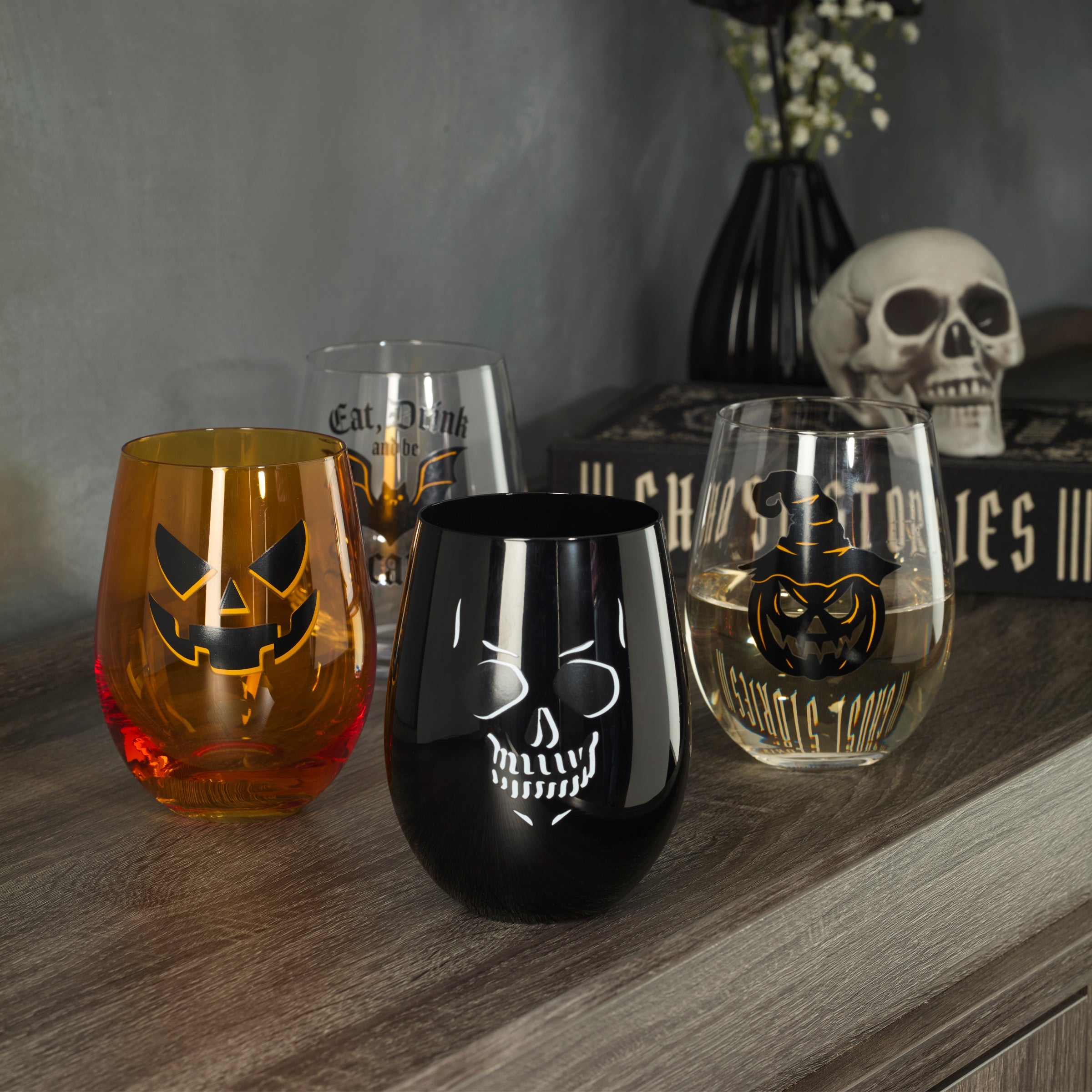 "Vintro Halloween Stemless Wine Glasses, Set of 4"