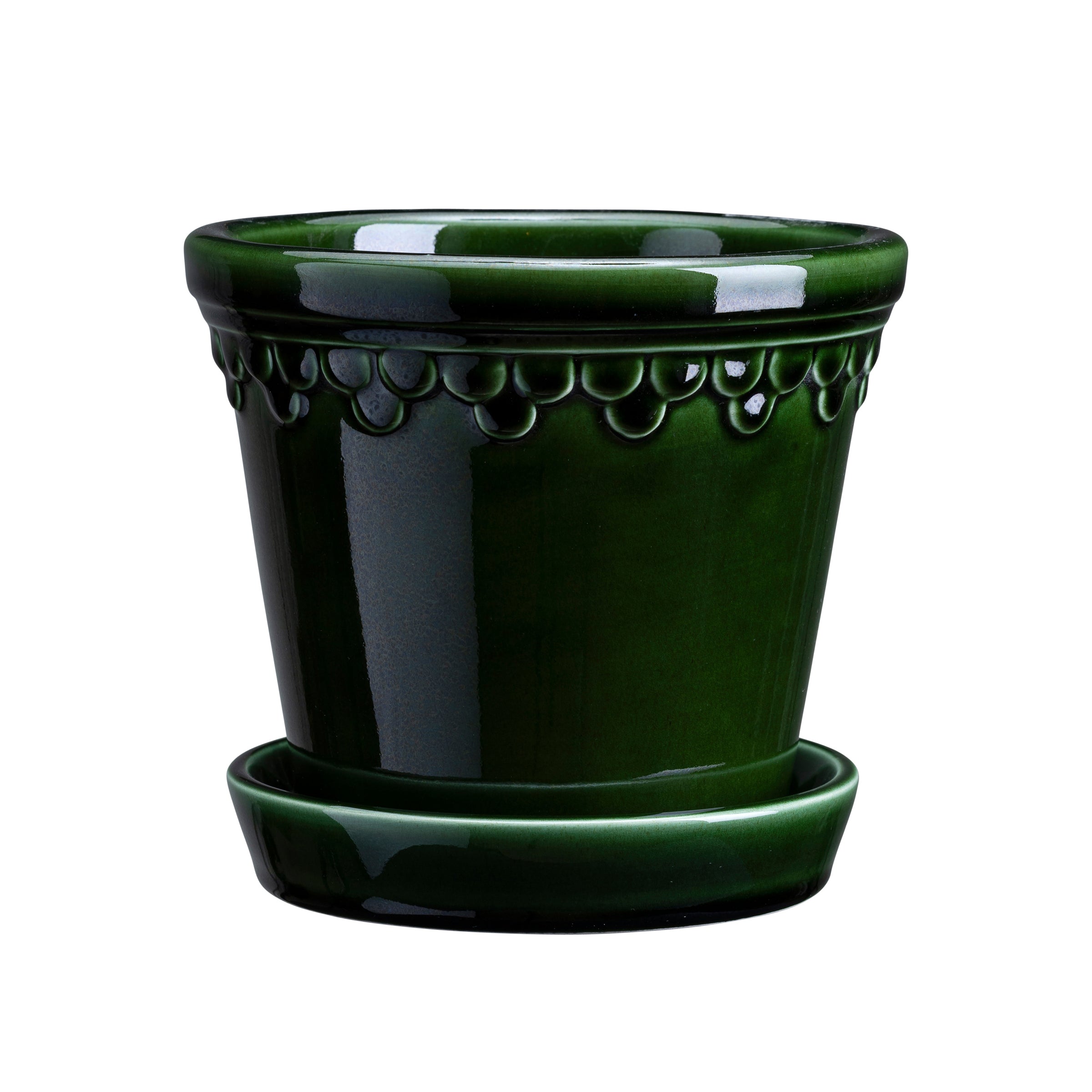 Kobenhavner Glazed Emerald Green 16cm Pot with Saucer