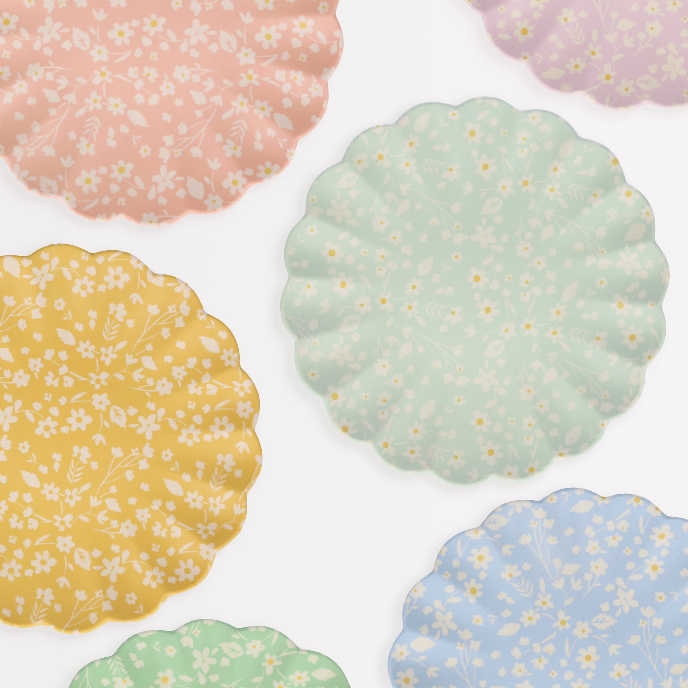"Floral Reusable Bamboo Large Plates, Set of 6"