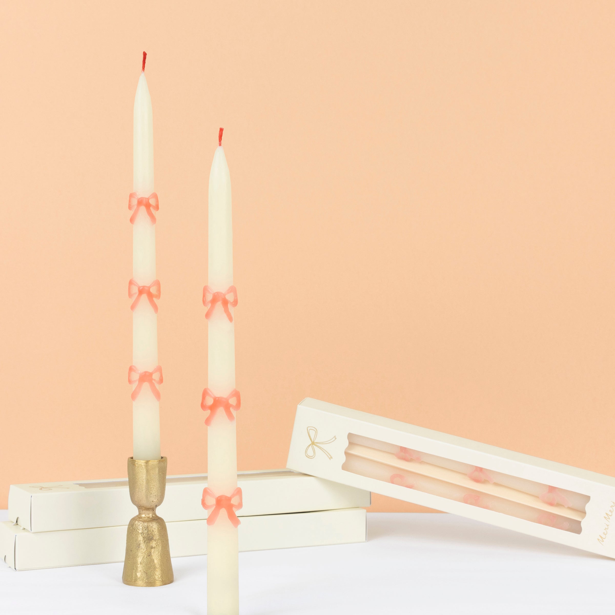 Pink Bow Taper Candles