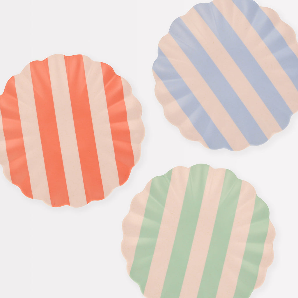 "Stripy Reusable Bamboo Small Plates, Set of 6"