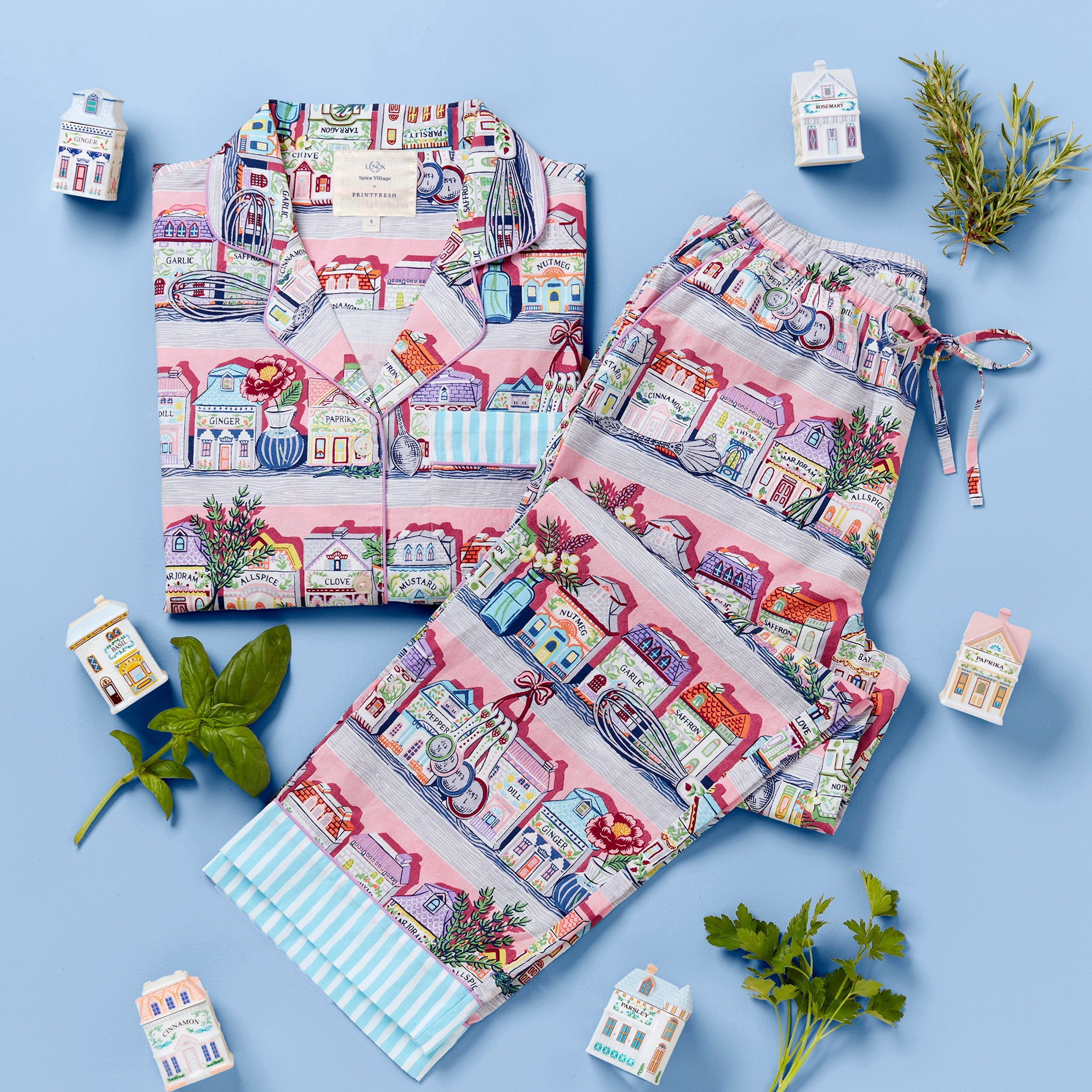 Lenox Spice Village x Printfresh Pink Kitchen Long PJ Set